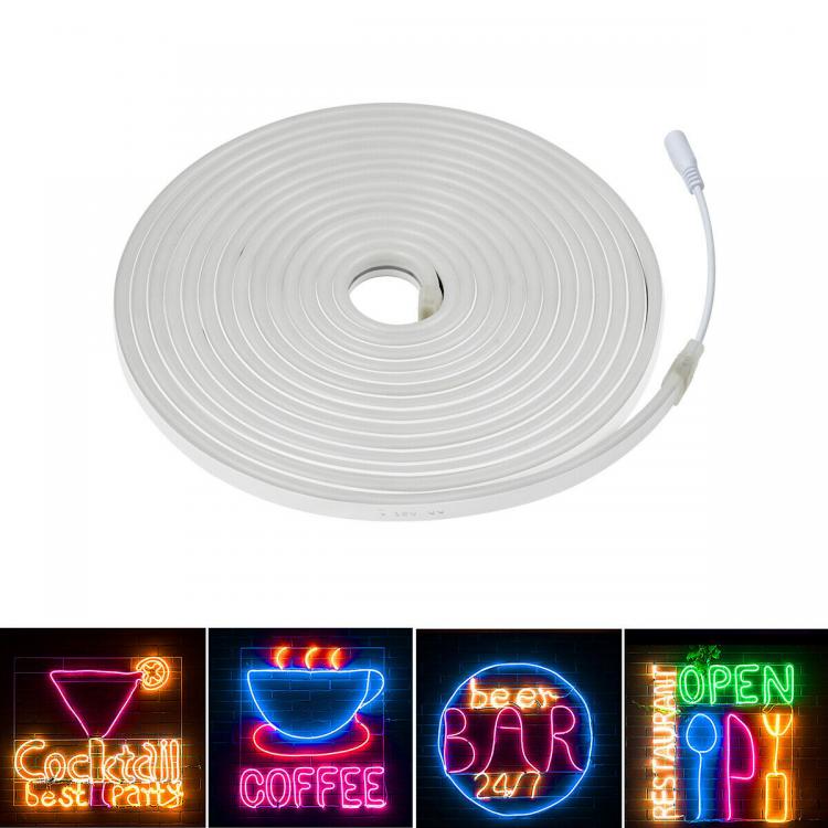 Kit 5M Striscia Flex Led Bobina Neon Flessibile Tubo Esterno Bianco Naturale