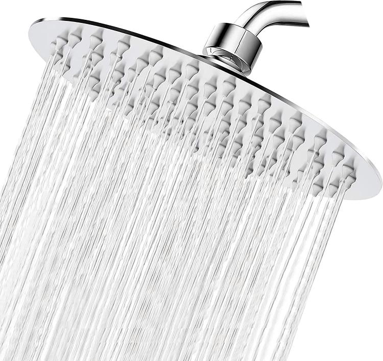 Soffione Doccia Bagno Acciaio Inox Design Ultra Slim Lucido Cromato 30Cm-Rotondo