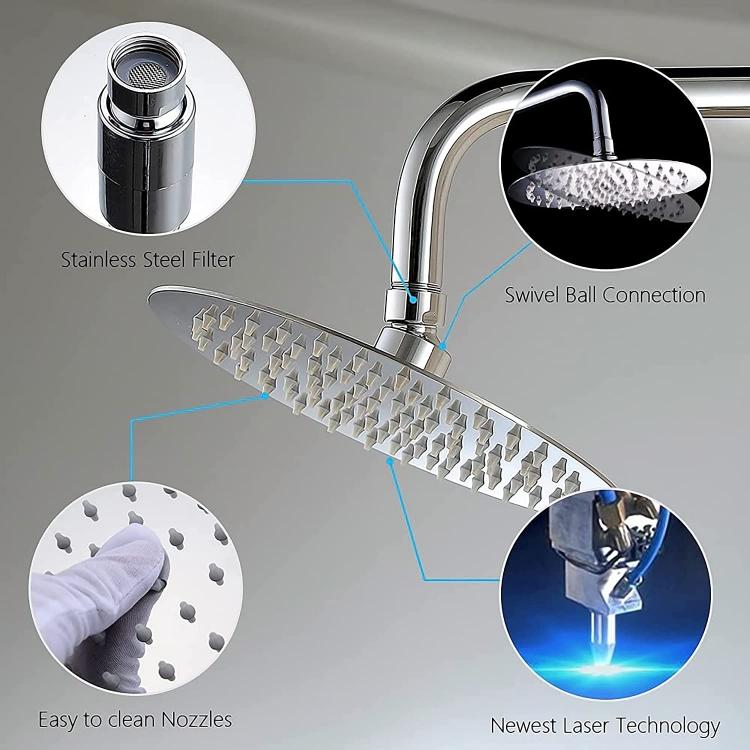 Soffione Doccia Bagno Acciaio Inox Design Ultra Slim Lucido Cromato 25Cm-Rotondo