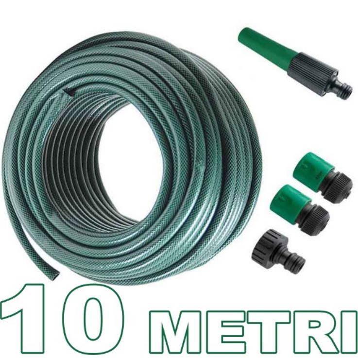 Tubo Acqua Ø 1/2" Irrigazione Per Innaffiare Giardino 3 Strati + Accessori | 10M