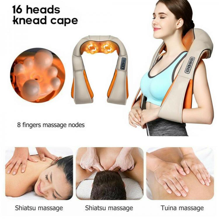 Massaggiatore Cervicale Shiatsu Rotante Collo Gambe Glutei Schiena Riscaldante