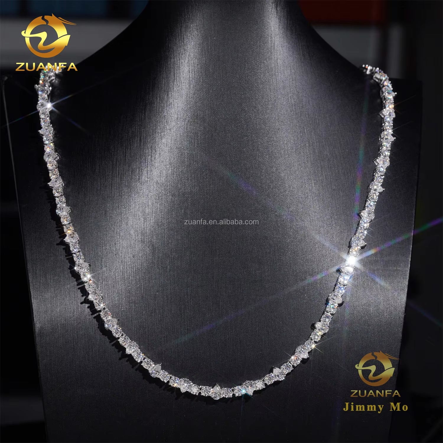 New Design Unique Elegant Style Claw Setting 4Mm Upside down 925 Solid Silver Rhodium Plated VVS Moissanite Pear Tennis Chain