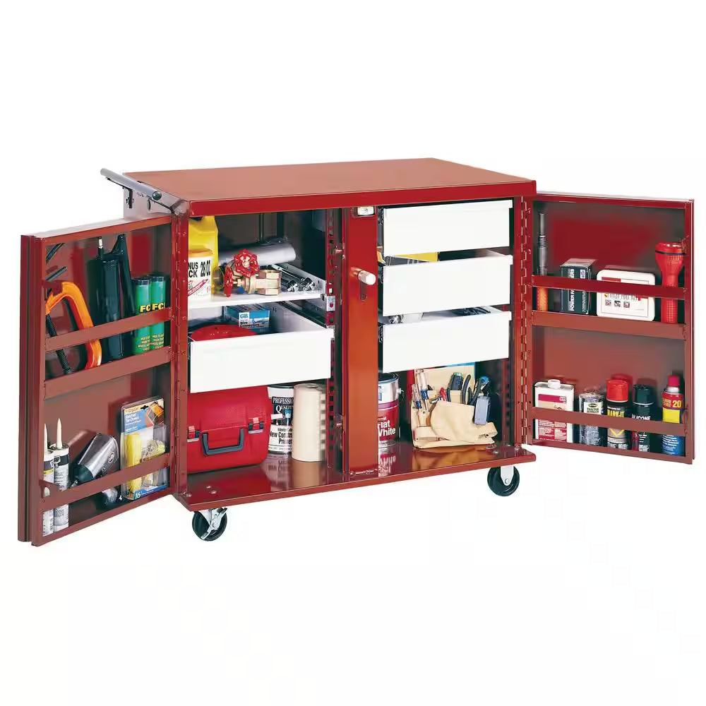 Jobox 49 In. W X 27 In. D Heavy Duty Steel, 6 Drawer and 1 Shelf Rolling Workbench Cabinet with 6 In. Casters