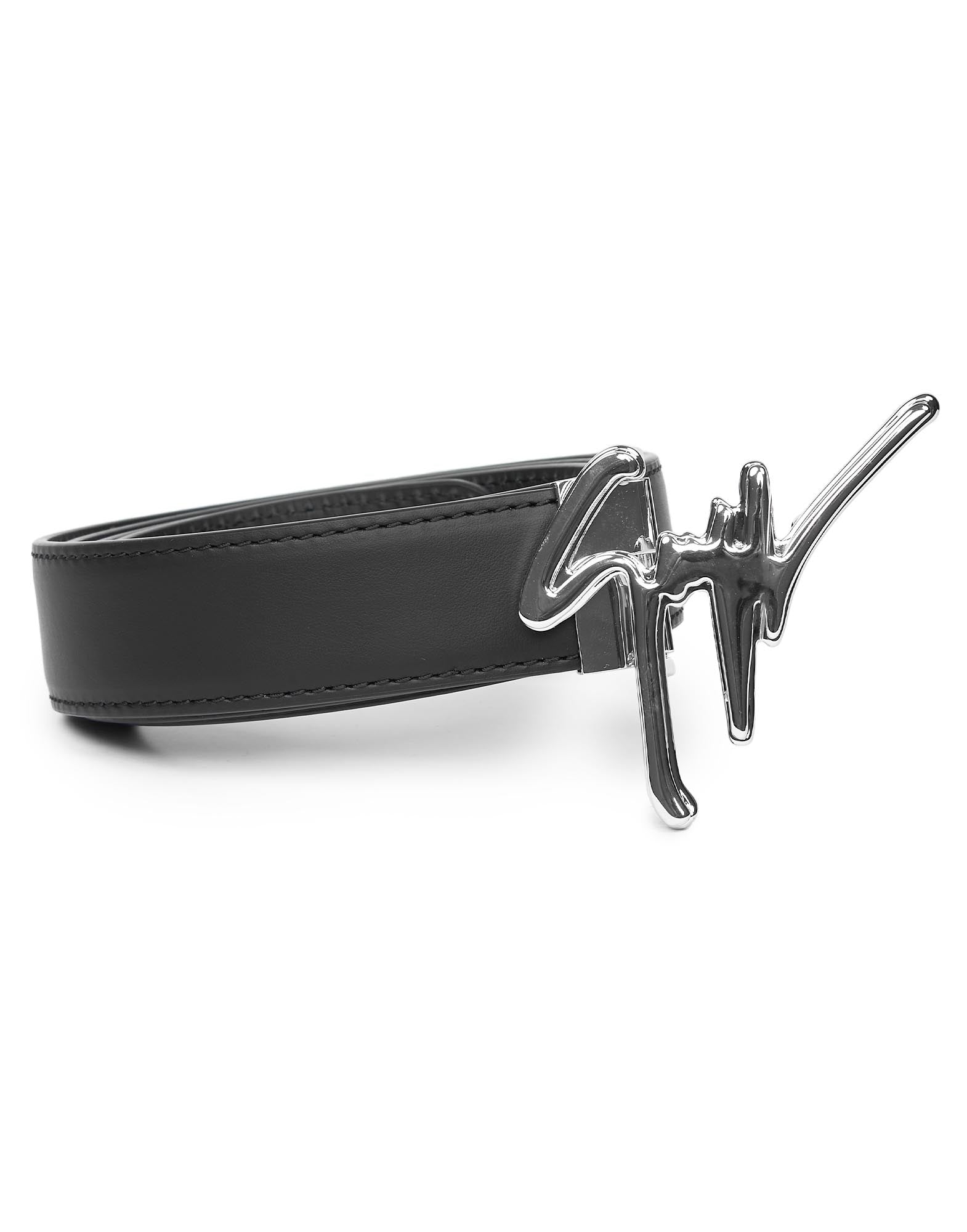 CINTURA NERA CON FIBBIA SIGNATURE ARGENTO