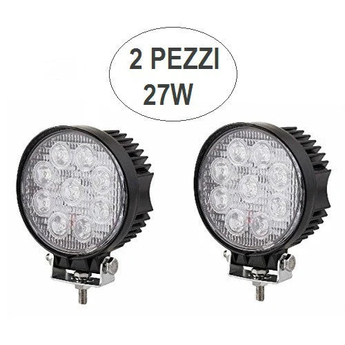Kit 2 Pezzi Faro Faretto 27w Fari 27 Watt 9 Led 12v Auto Per Lavoro Barca Jeep