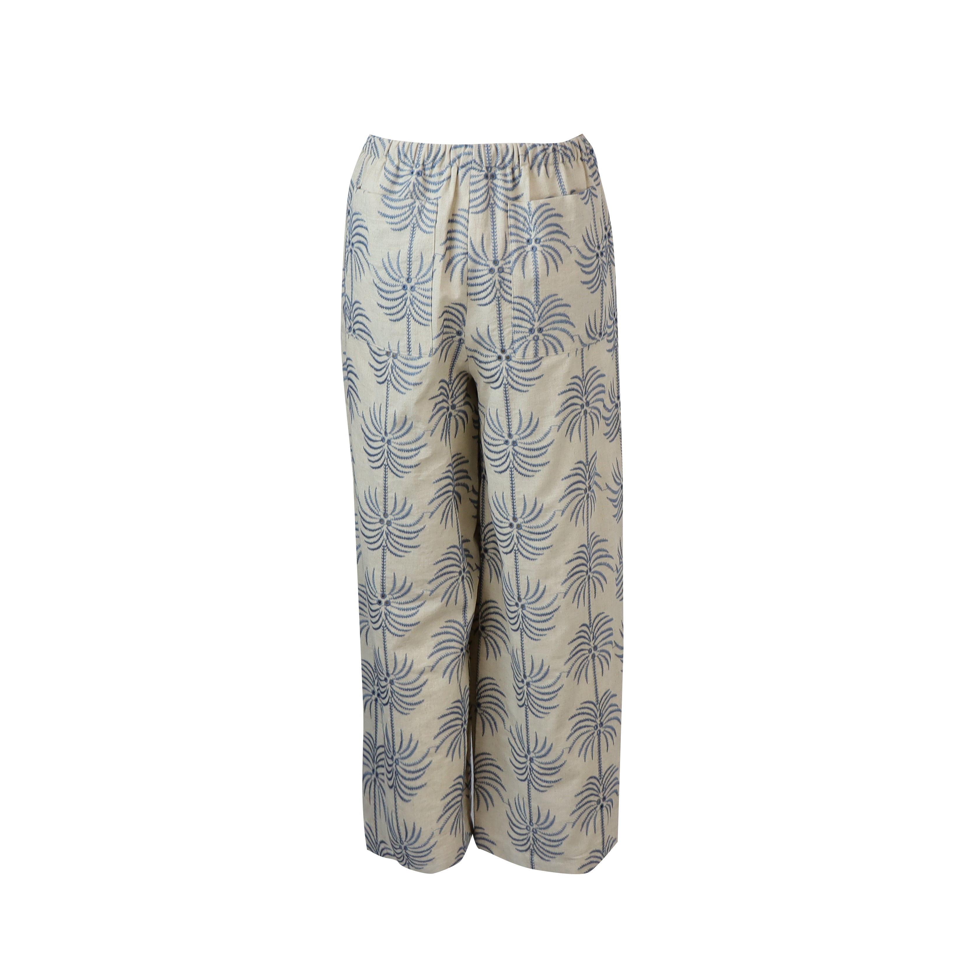 PANTALONI BUONO FANTASIA ECRU E BLU