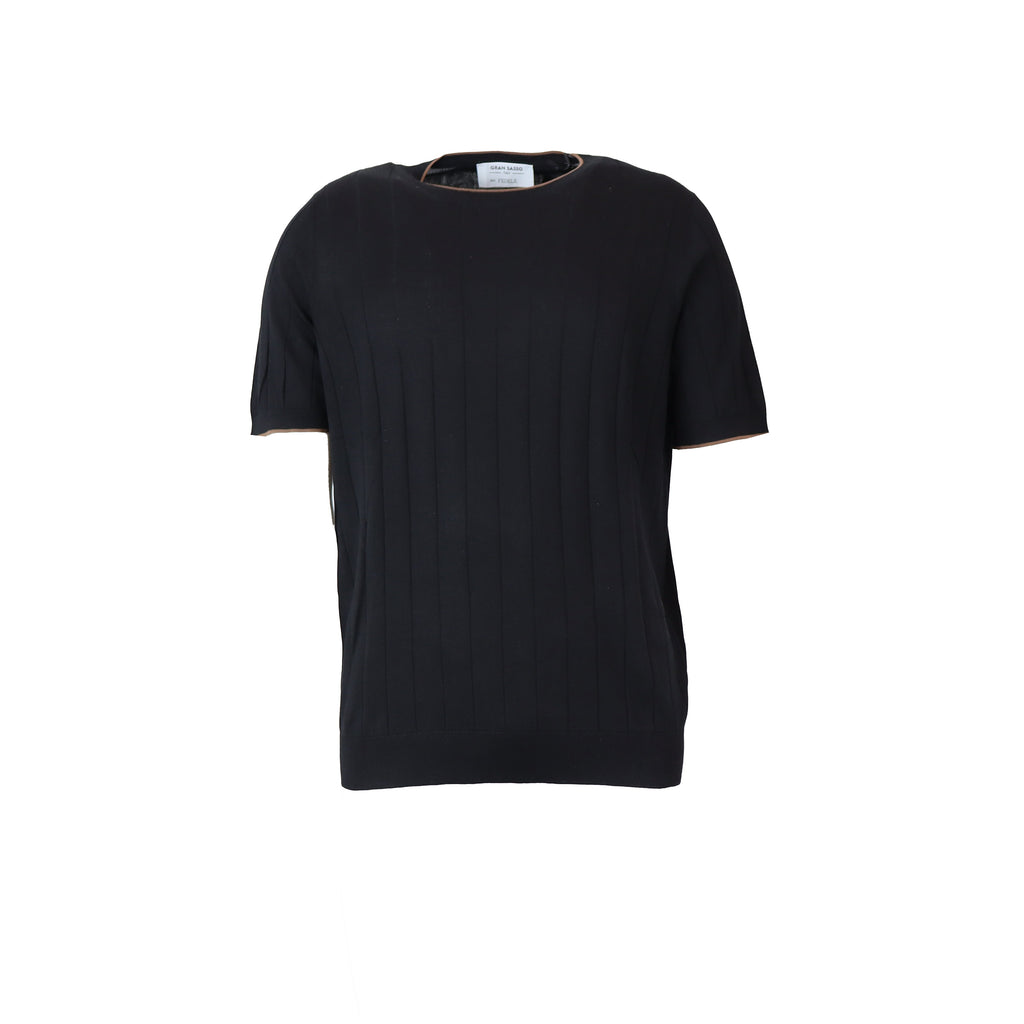 T-SHIRT PARICOLLO MEZZAMANICA NERA