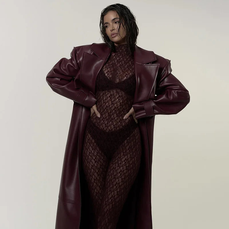 Sexy Transparent Lace Jumpsuit Long Sleeved High Neck Bodysuit Tight Romper Women'S Party Nightclub Party Streetwear