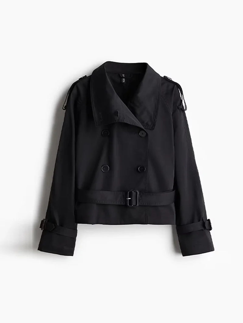 Fashion Flared Sleeve Women Coat Elegant Stand Collar Single Breasted Long Sleeved Female Jacket 2025 Autumn Commuter Lady Coats
