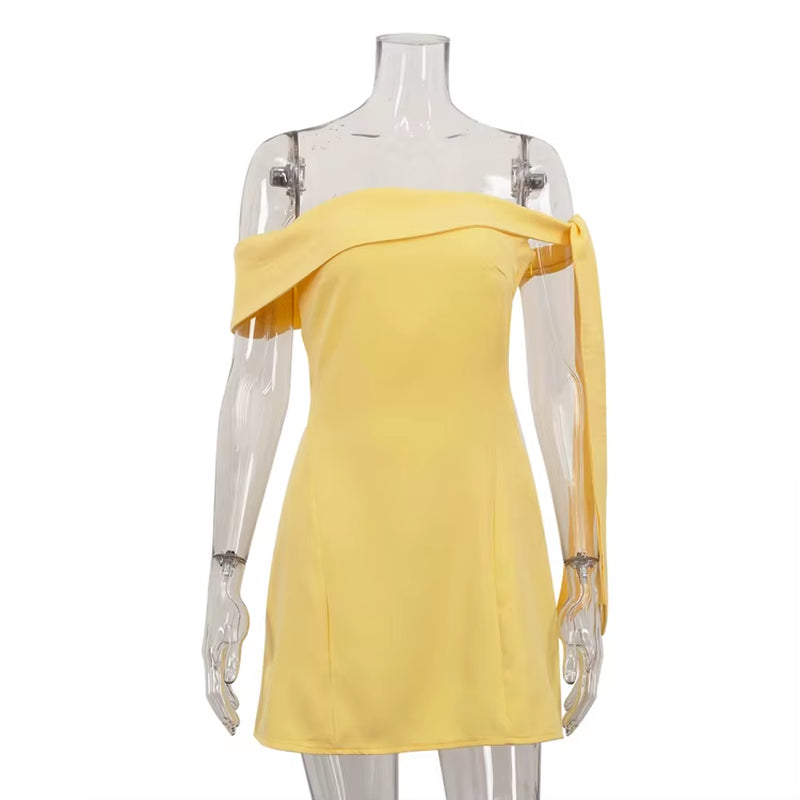2025 Summer Lady Party Sexy Elegant Mini Short Dresses Yellow Sleeveless Strapless Tube Dress for Women