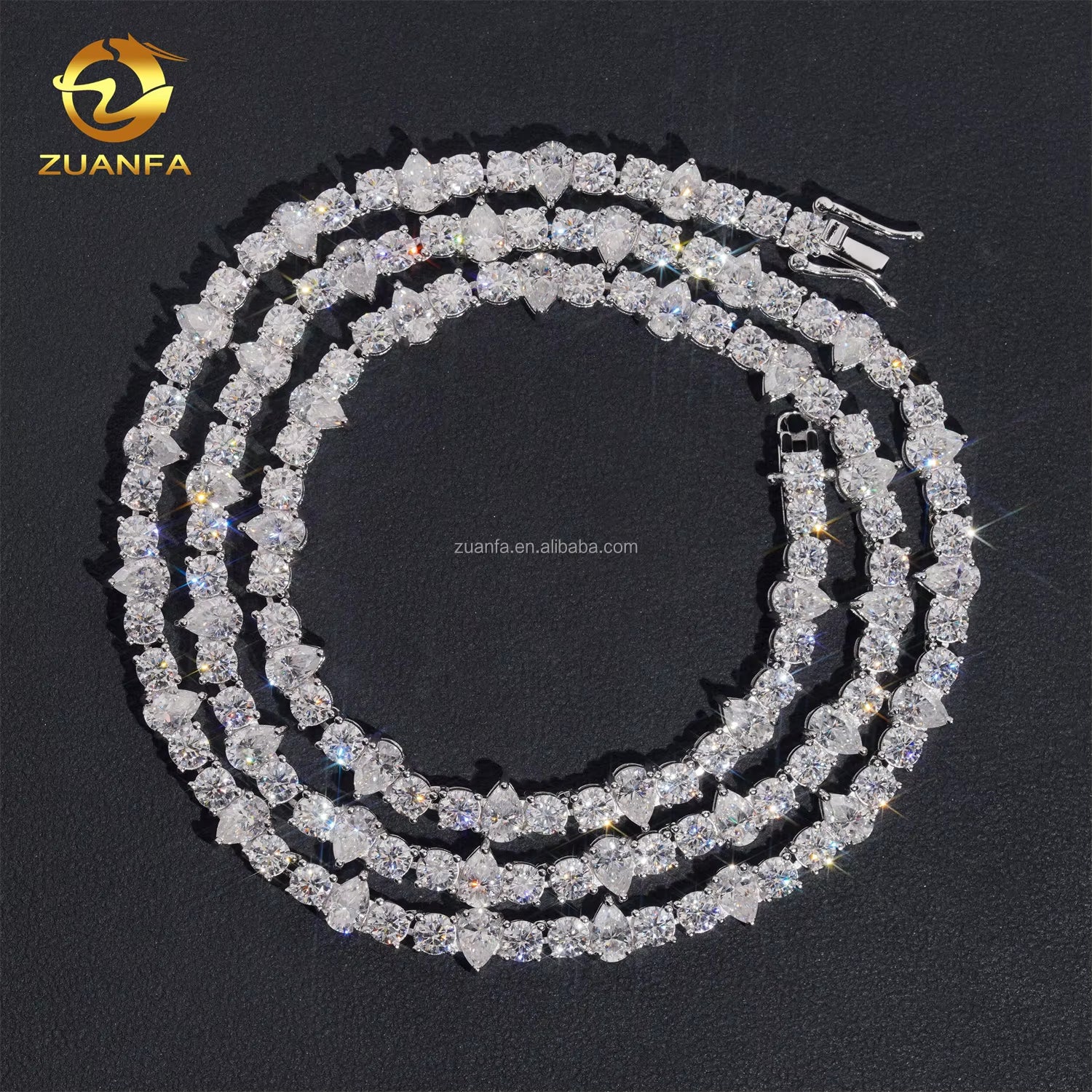 New Design Unique Elegant Style Claw Setting 4Mm Upside down 925 Solid Silver Rhodium Plated VVS Moissanite Pear Tennis Chain