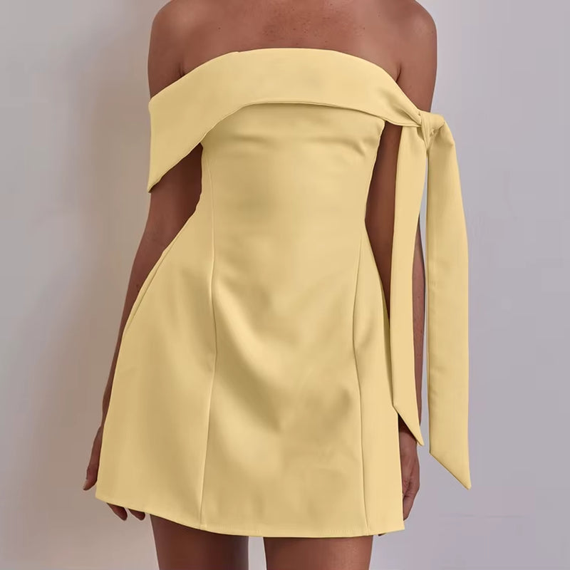 2025 Summer Lady Party Sexy Elegant Mini Short Dresses Yellow Sleeveless Strapless Tube Dress for Women