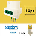 10pz ADATTATORE TRIPLA SPINA S11 P30 10A 2 PRESE BIPASSO 10/16A+ 1 SCHUKO 10/16A