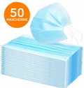 50 PZ MASCHERINE CHIRURGICHE MONOUSO FILTRANTI IN TNT AZZURRO 3 STRATI
