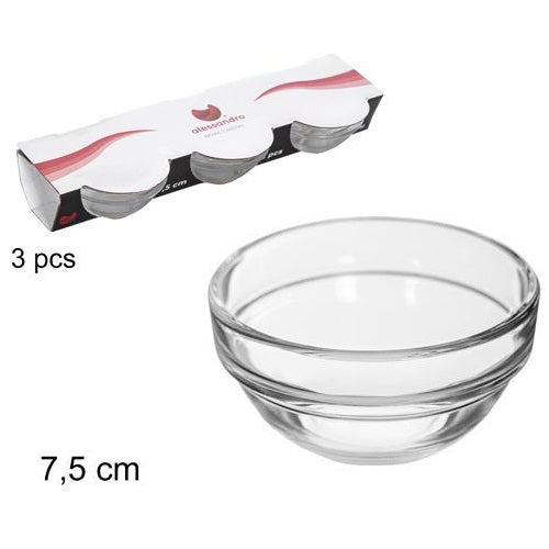 Set 3Pz Ciotole Vetro Antipasto Ciotoline Per Salse Aperitivo Insalatiera Ø7.5Cm