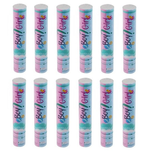 12pz Tubo Spara Coriandoli Baby Shower Sesso Gender Reveal Party Man (Maschio)