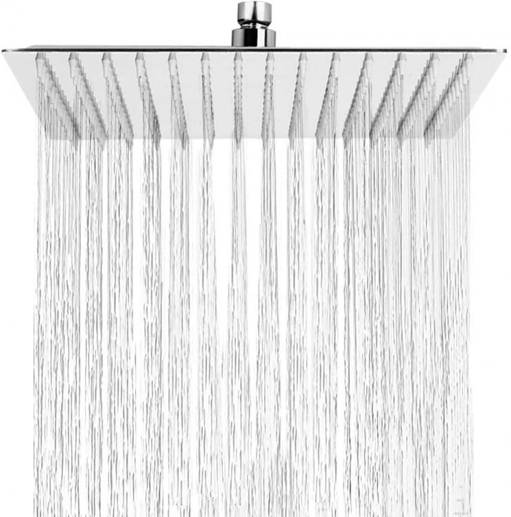 Soffione Doccia Bagno In Acciaio Inox Ultra Slim Lucido Cromato 15Cm-Quadrato
