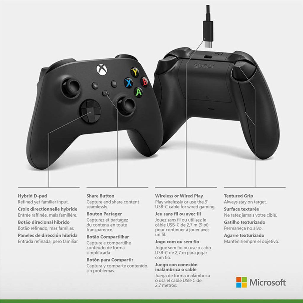 Controller Microsoft Xbox Serie X/S Carbon Black Nero Wireless + Cavo USB-C