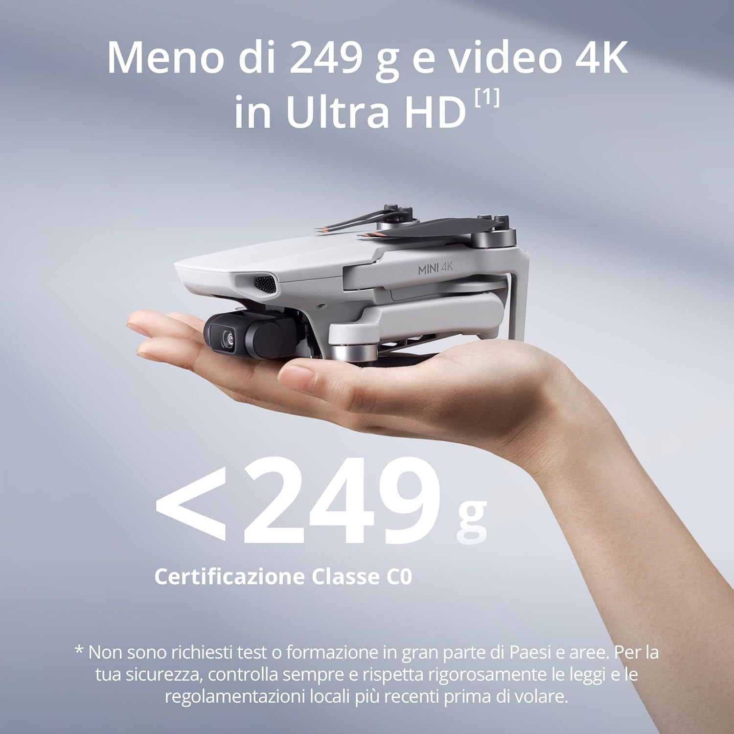 DJI Mini 4K, Drone per adulti, fotocamera 4K HD, Radiocomando RC-N1 Camera UHD < 249 g, stabilizzatore 3 assi, trasmissione video 10 km, return automatico, resistenza al vento, 1 batteria per tempo di volo 31', volo intelligente