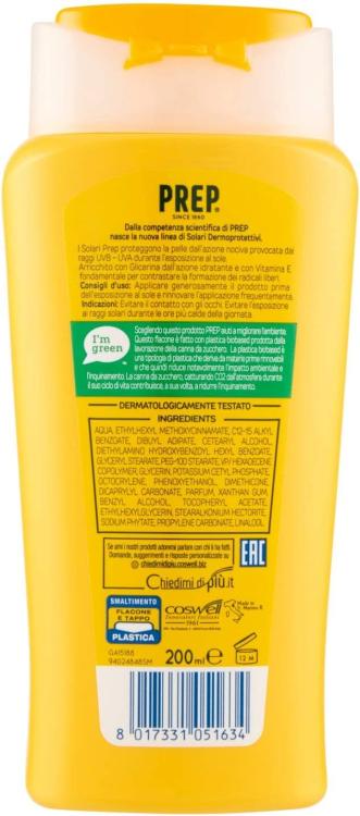 Prep - Latte Solare Dermoprotettivo Spf20 Protezione Solare Raggi Uva Uvb 200ml
