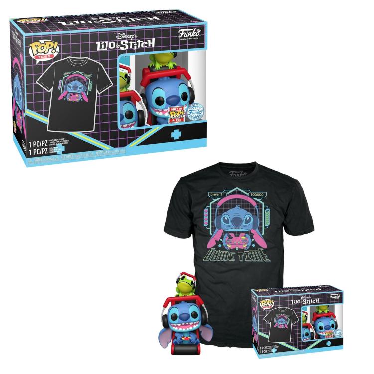 Funko Pop ! + Tees Disney Lilo And Stitch - Stitch Gamer With Frog Figure 9Cm