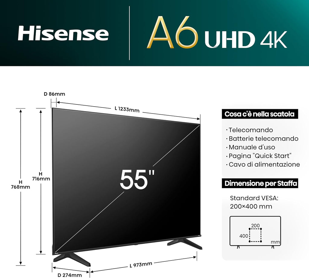 Hisense Smart TV 55" UHD 4K Ultra HD 55A6N Led Android Wi-Fi Hdmi Hdr