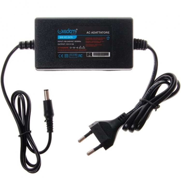 ALIMENTATORE STABILIZZATO 12V 3A TRASFORMATORE SPINA 220V TELECAMERA STRISCE LED