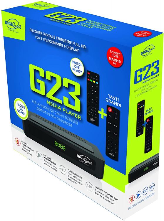 DIGIQUEST DECODER DIGITALE TERRESTRE G23 DVB-T2 HDMI USB FHD DOPPIO TELECOMANDO