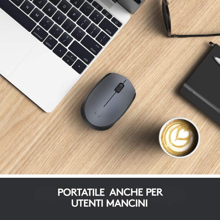 Logitech Mouse Wireless M170 Grey Optical Usb Ambidestro Pc Mac Laptop Grigio