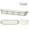 Set 4 Pezzi Antipastiera Porcellana Con Supporto Vassoio Aperitivo Ciotole Salse