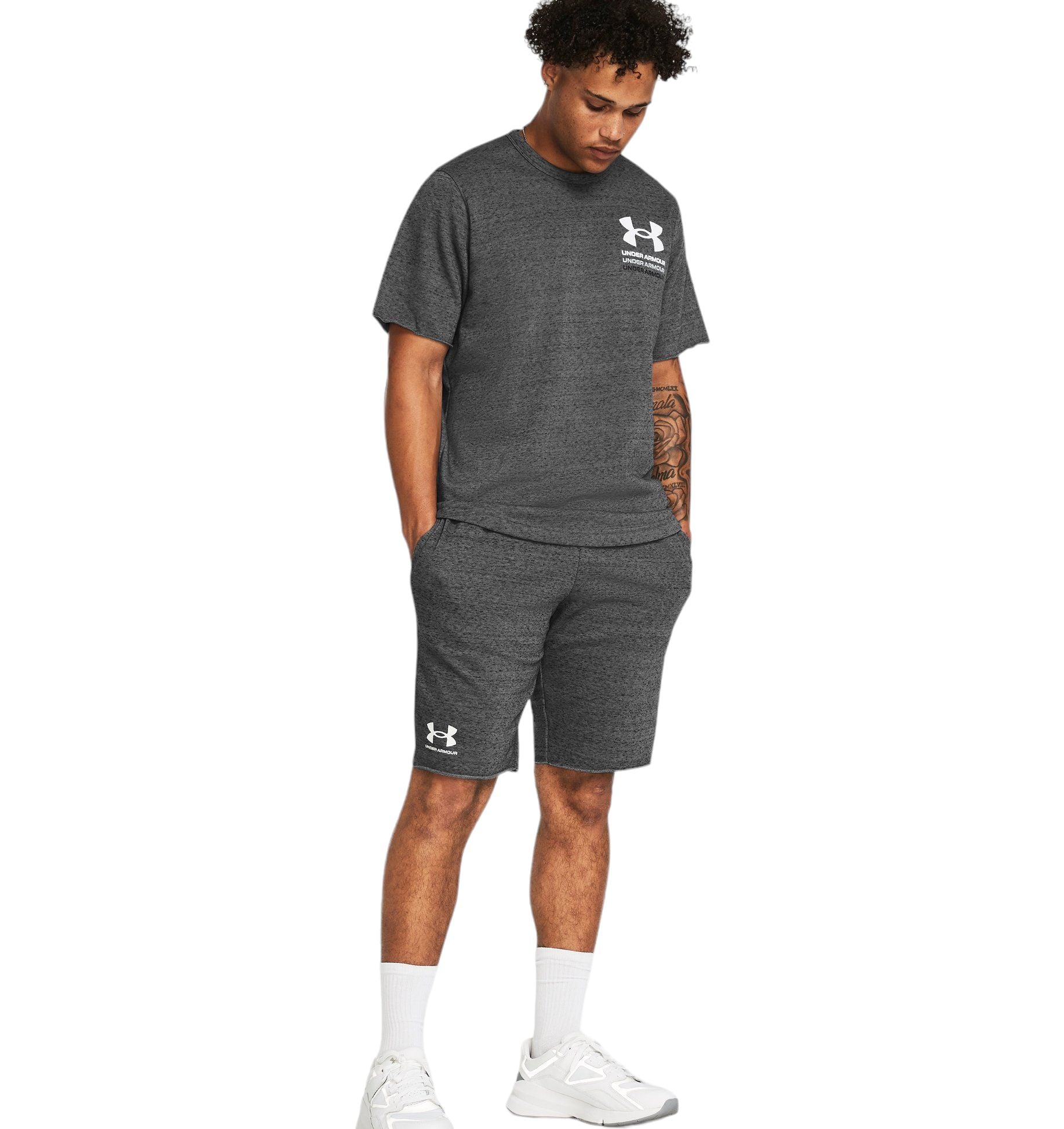 Pantaloncini Rival Terry Uomo Castlerock Light Heather/Onyx White