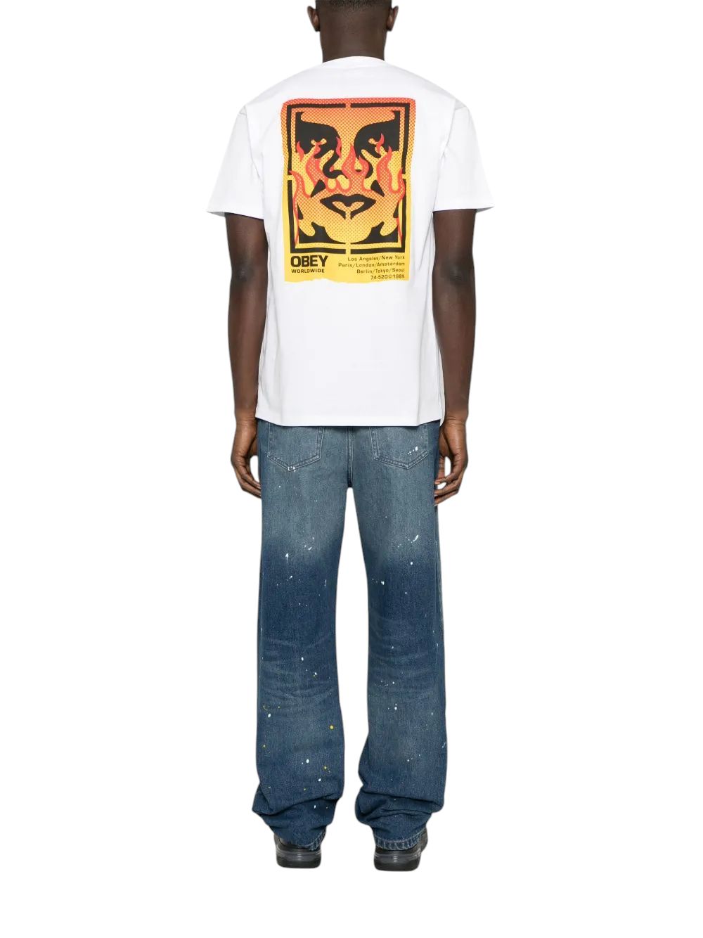 T-shirt Icon Stencil Flame Uomo White
