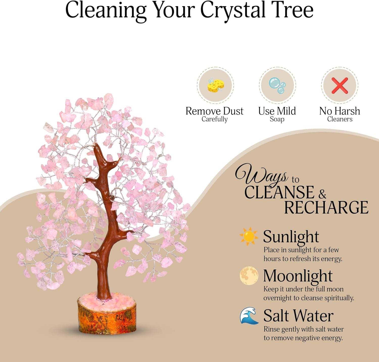 Rose Quartz Crystal Tree - Bonsai Tree of Life - Pink Room Decor - Desk Decorations for Women Office - Gemstones and Crystals - Stones and Crystals