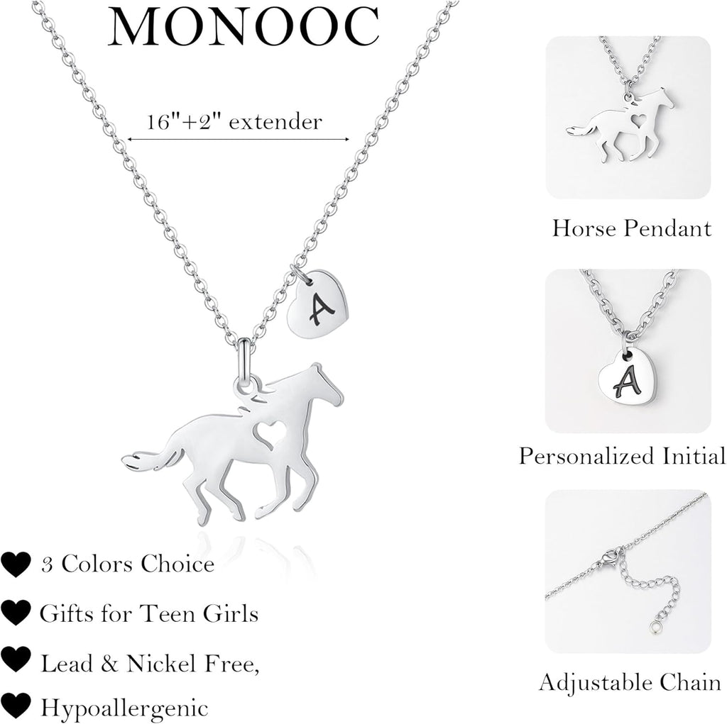 Easter Gifts for Kids Toddlers Teens - Easter Basket Stuffers Horse Necklace Gifts for Girls Horse Jewelry Necklaces Heart Initial Necklace Personalized Birthday Gift for Kids Teen Girl Women