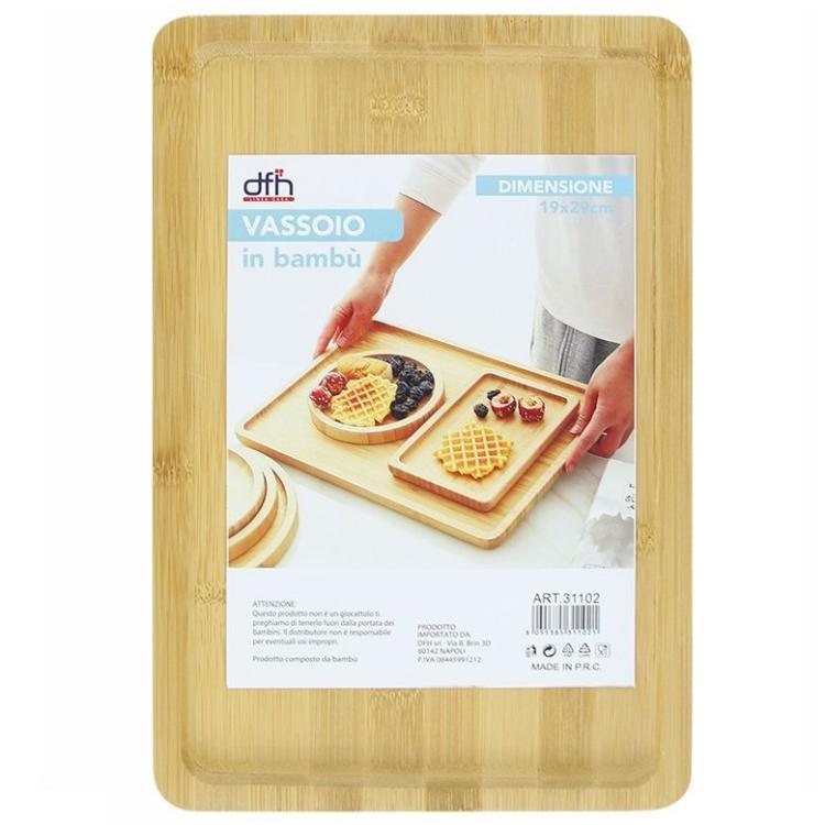 Vassoio Da Portata In Legno Bambù Per Colazione A Letto Caffe Tagliere 23X35Cm