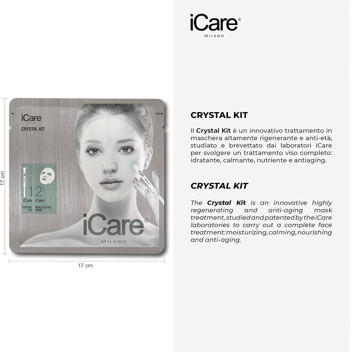iCare Maschera Viso Idratante 2 Fasi + Crystal Oil Acido Ialuronico Antiage