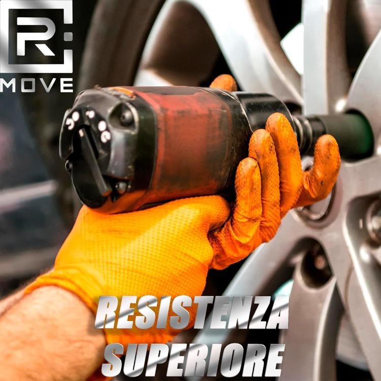 Rmove 50Pz 8.5Gr da Lavoro Guanti Nitrile Arancione Senza Polvere Full Grip (XL)