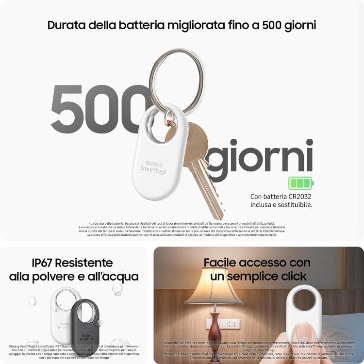 Samsung Galaxy Smarttag2 Localizzatore Bluetooth 2023 Tracker Ip67 Bianco White