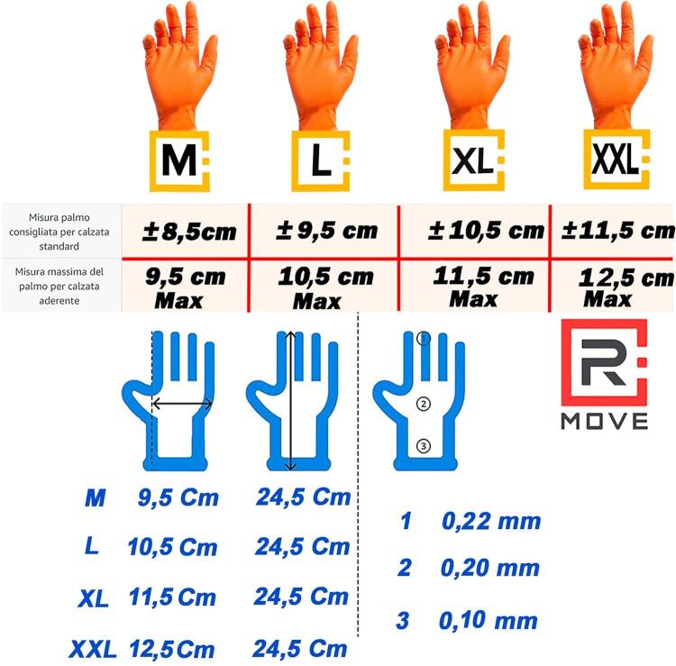 Rmove 100Pz 8.5Gr Da Lavoro Guanti Nitrile Arancione Senza Polvere Full Grip (L)