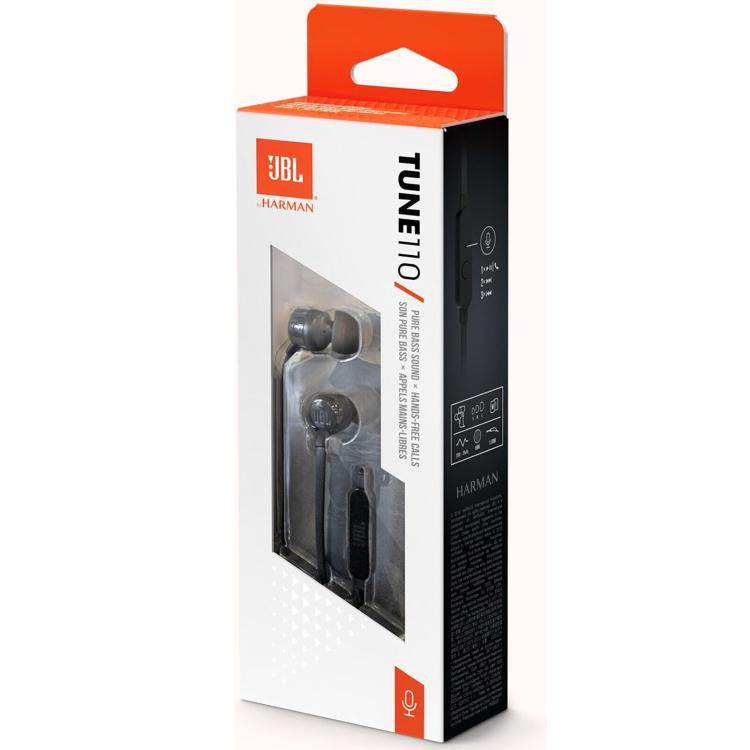 Jbl Auricolari Tune 110 Wired Cuffie Filo T110 Pure Bass Cavo Piatto 3.5Mm Black