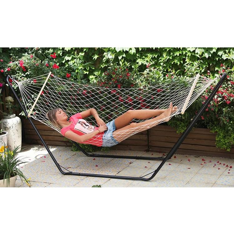 Amaca Classica Corda a Rete Cotone Sostegno Asse Legno 80x200 Giardino Campeggio