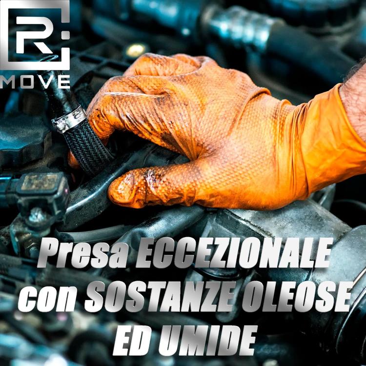 Rmove 100Pz 8.5Gr Da Lavoro Guanti Nitrile Arancione Senza Polvere Full Grip (L)