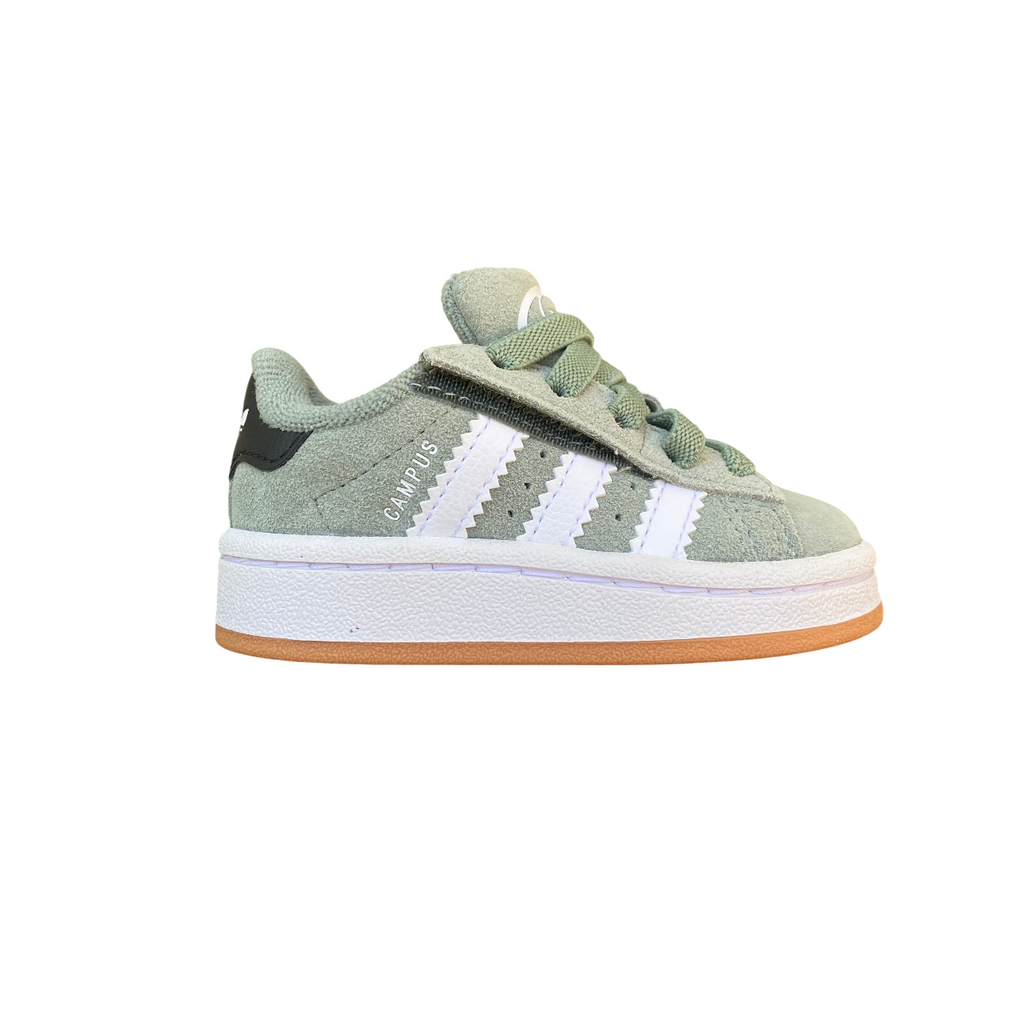 Adidas Originals scarpa sneakers da bambino con strappo e laccio elastico Campus 00s JP5512 verde-bianco