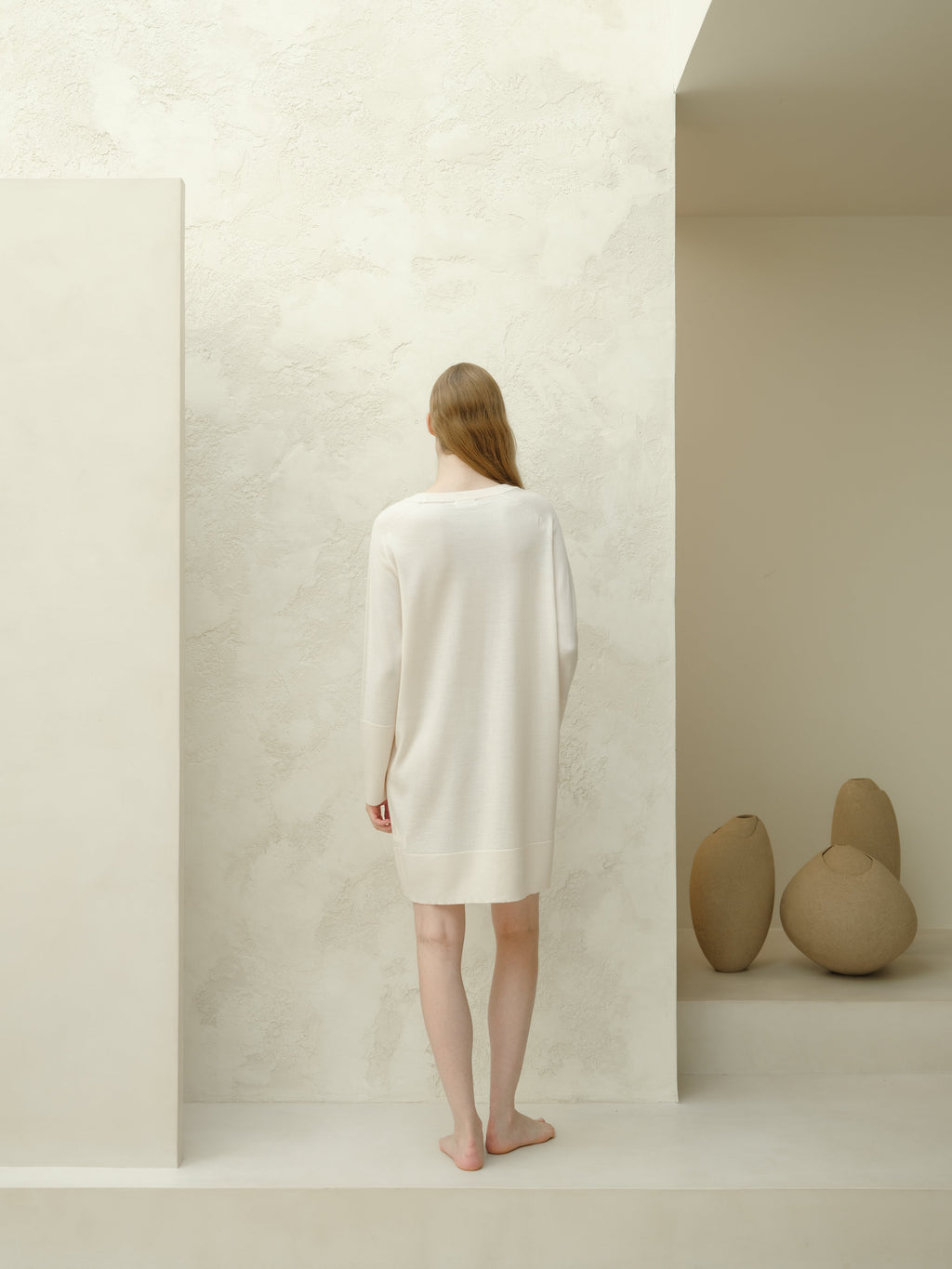 Extra Fine Merino Wool Crewneck Midi Dress