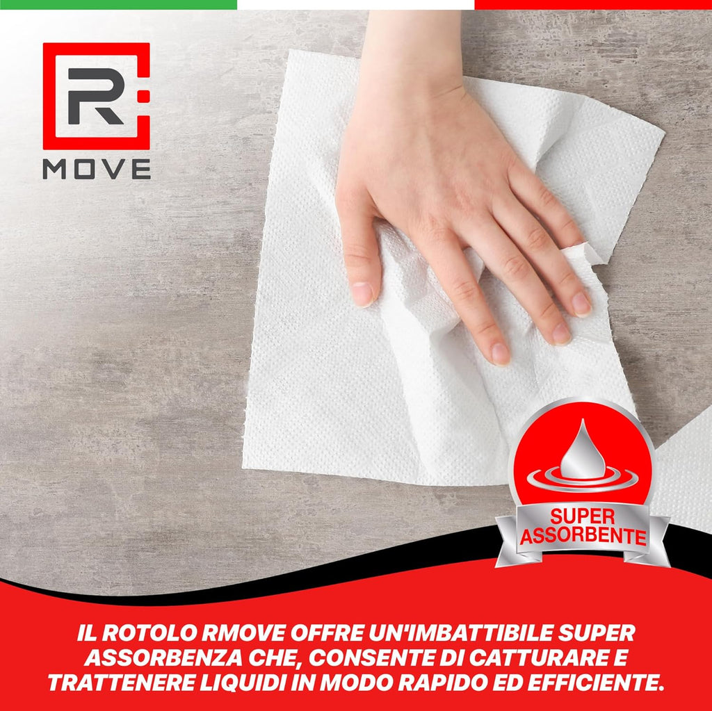 R Move 4 Rotoloni di Carta asciugatutto, Bobina industriale mani Professionale a 800 Strappi, Asiugamani Pura Cellulosa lunga durata extra resistente, assorbenti da cucina, 3200 strappi totali