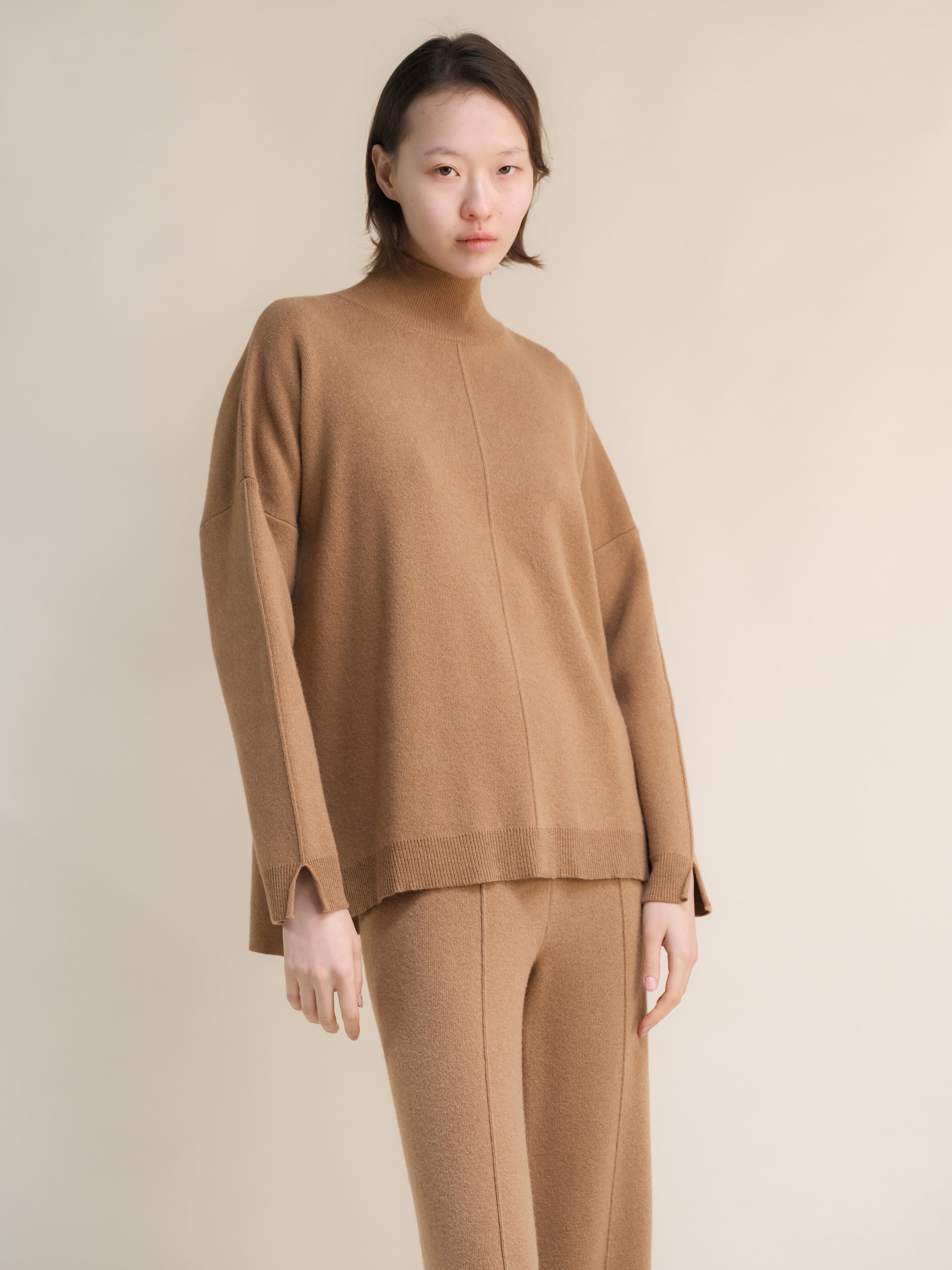 Cashmere Mix Solid Maxi Turtleneck Sweater