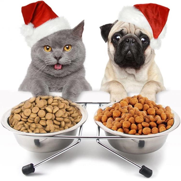 Ciotola Doppia Mangiatoia Per Animali Ciotole In Acciaio Scodelle Cani Gatti | L