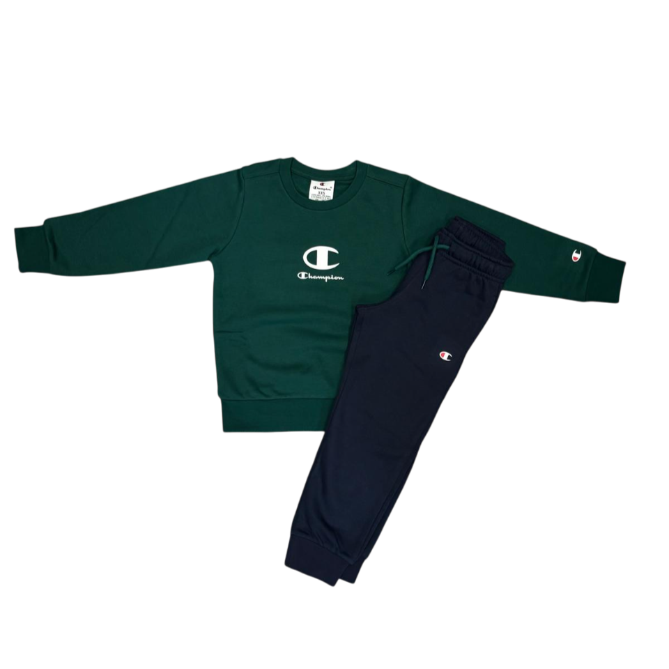 Champion tuta junior con felpa girocollo 307394 GS584 verde-blu