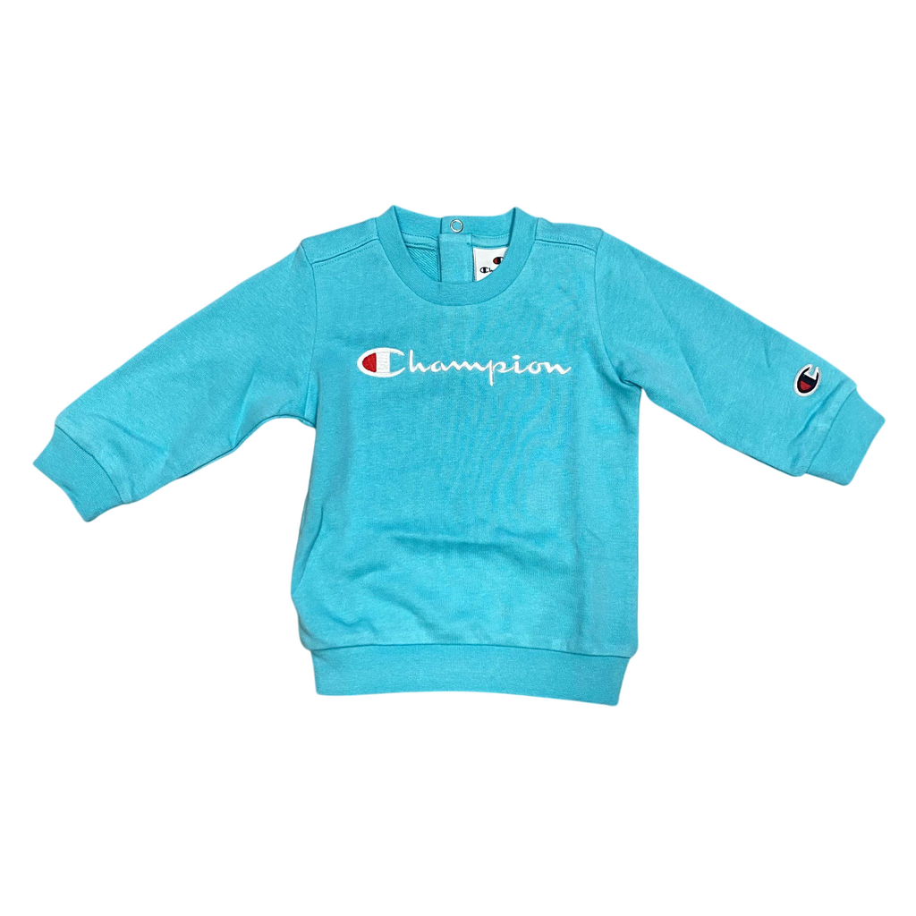 Champion tuta sportiva da bambino con felpa girocollo con ricamo 307054 BS184 celeste-blu
