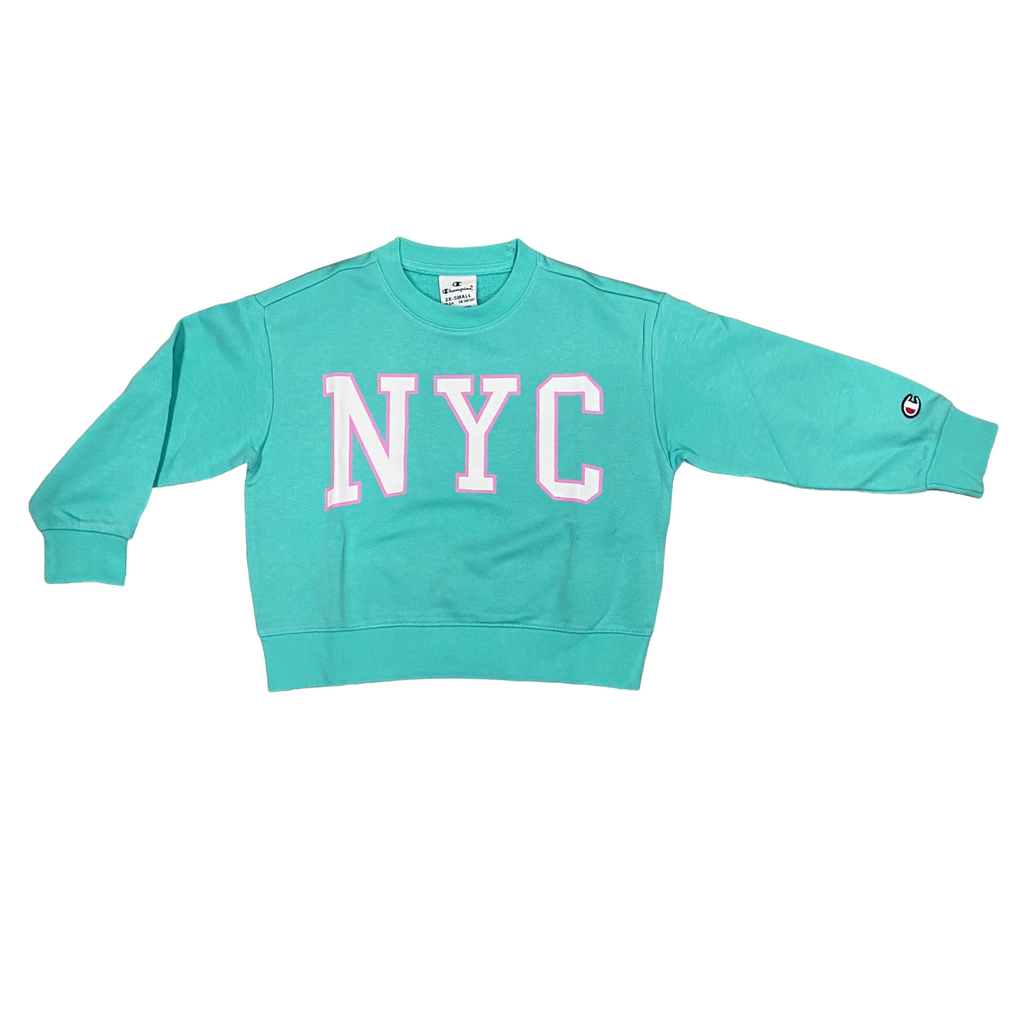 Champion tuta da ragazza con felpa girocollo e pantalone aderente 404993 BS049 verde acqua-blu